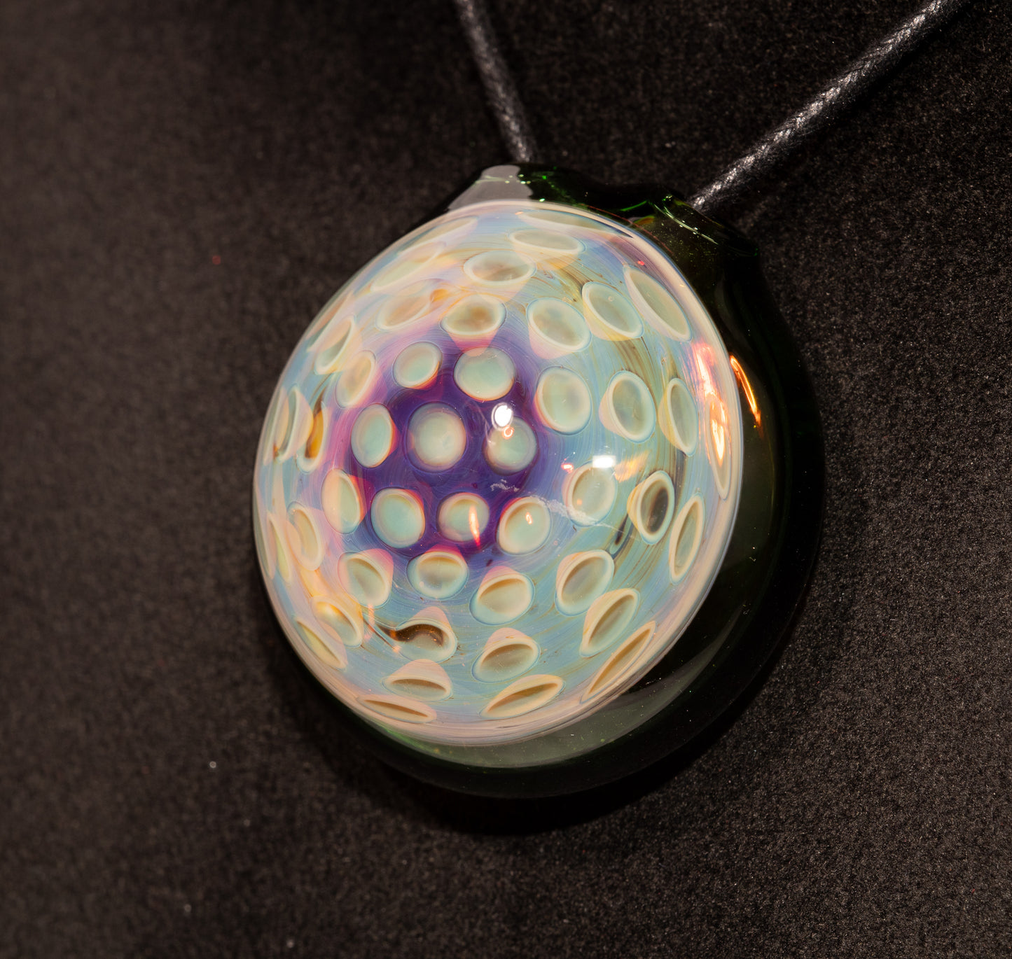 Honeycomb Lotus Pod Glass Pendant | Geometric Dot Stack Pattern | Artisan Blown Glass Necklace