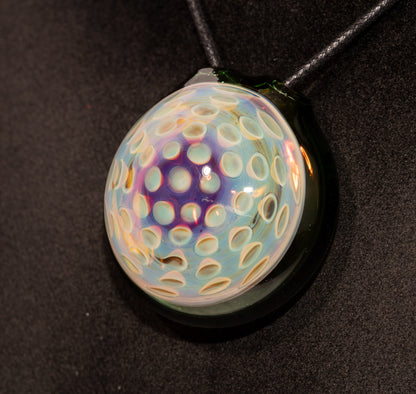 Honeycomb Lotus Pod Glass Pendant | Geometric Dot Stack Pattern | Artisan Blown Glass Necklace