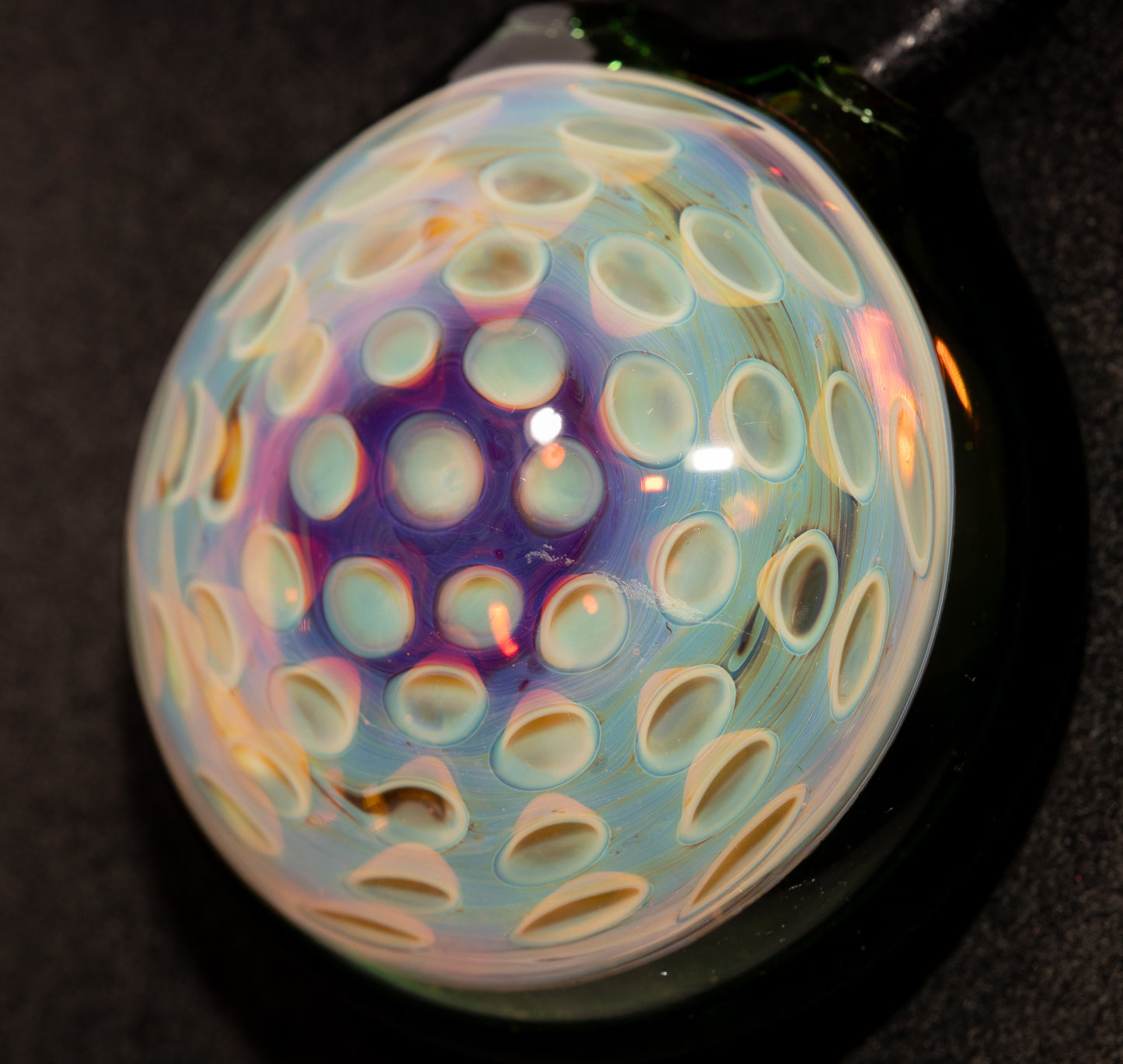 Honeycomb Lotus Pod Glass Pendant | Geometric Dot Stack Pattern | Artisan Blown Glass Necklace