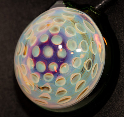Honeycomb Lotus Pod Glass Pendant | Geometric Dot Stack Pattern | Artisan Blown Glass Necklace