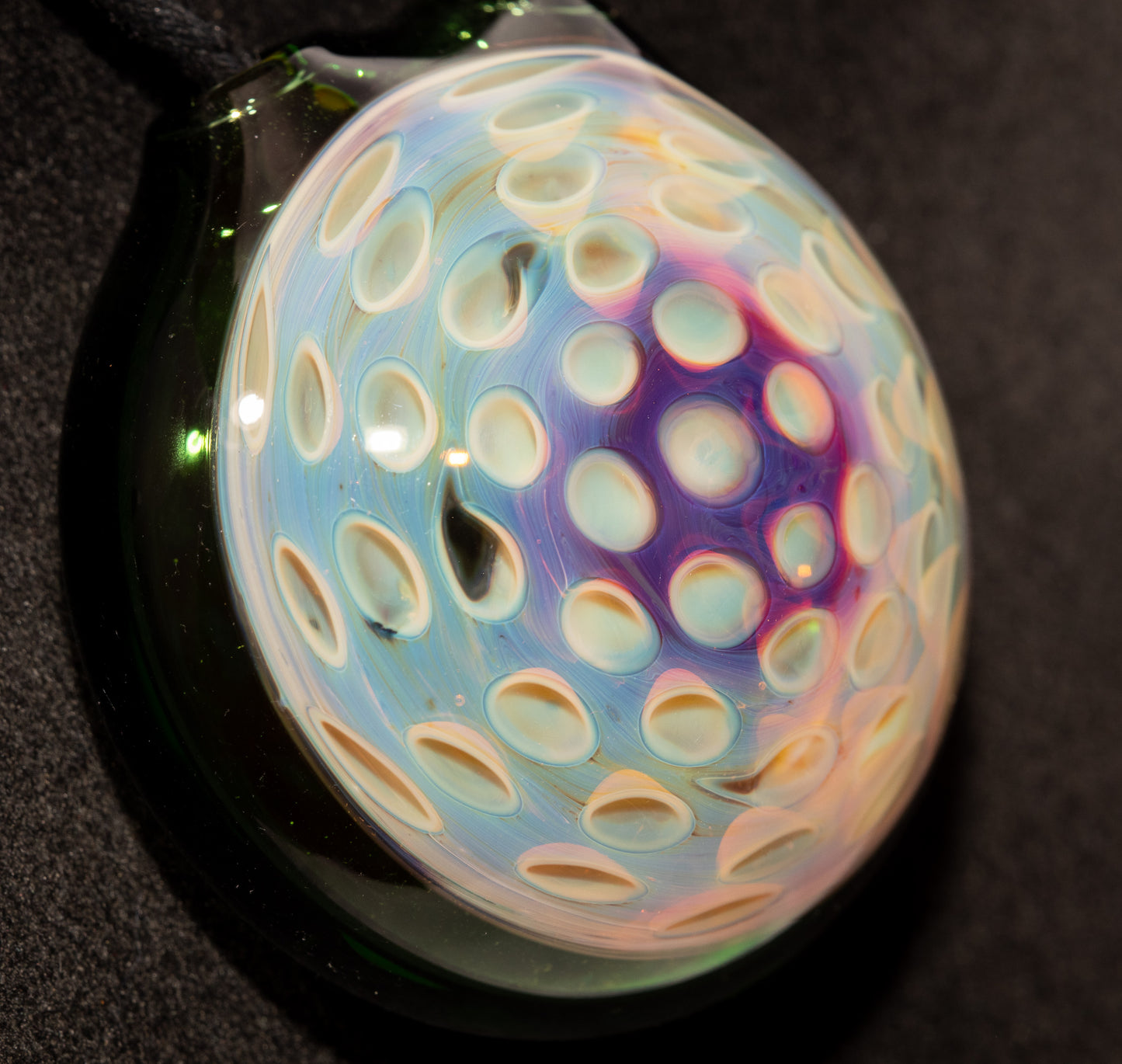Honeycomb Lotus Pod Glass Pendant | Geometric Dot Stack Pattern | Artisan Blown Glass Necklace