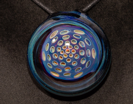 Honeycomb Lotus Pod Glass Pendant | Geometric Dot Stack Pattern | Artisan Blown Glass Necklace