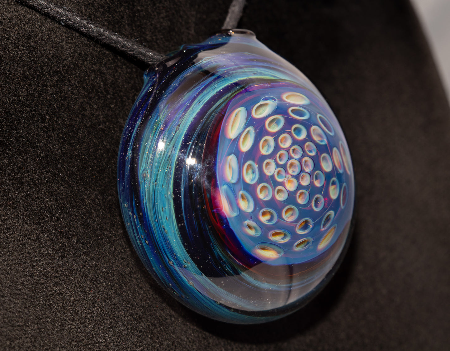 Honeycomb Lotus Pod Glass Pendant | Geometric Dot Stack Pattern | Artisan Blown Glass Necklace