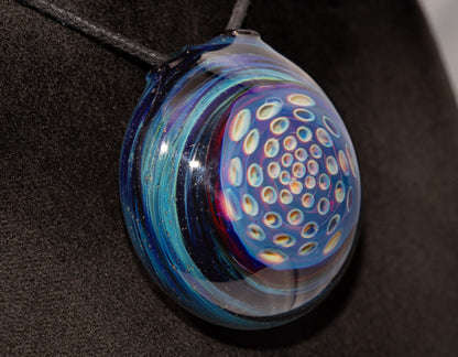 Honeycomb Lotus Pod Glass Pendant | Geometric Dot Stack Pattern | Artisan Blown Glass Necklace