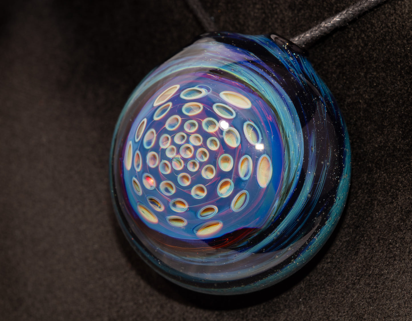 Honeycomb Lotus Pod Glass Pendant | Geometric Dot Stack Pattern | Artisan Blown Glass Necklace