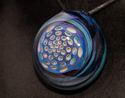 Honeycomb Lotus Pod Glass Pendant | Geometric Dot Stack Pattern | Artisan Blown Glass Necklace