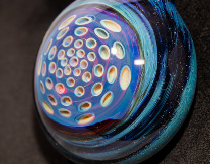 Honeycomb Lotus Pod Glass Pendant | Geometric Dot Stack Pattern | Artisan Blown Glass Necklace