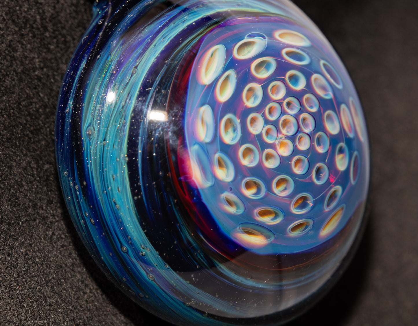Honeycomb Lotus Pod Glass Pendant | Geometric Dot Stack Pattern | Artisan Blown Glass Necklace