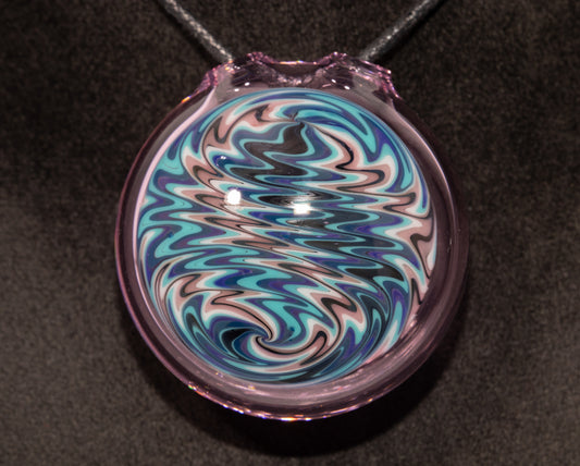 Hollow Wigwag Disk Pendant | Swirling Glass Art Jewelry | Handmade Glass Necklace | Artisan Pendant