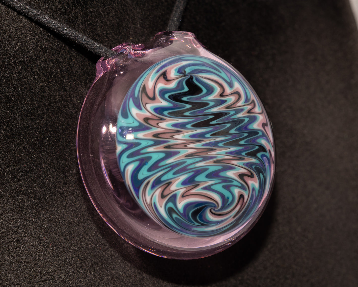 Hollow Wigwag Disk Pendant | Swirling Glass Art Jewelry | Handmade Glass Necklace | Artisan Pendant