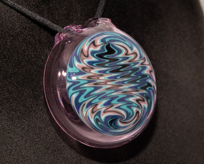 Hollow Wigwag Disk Pendant | Swirling Glass Art Jewelry | Handmade Glass Necklace | Artisan Pendant