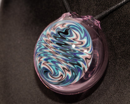 Hollow Wigwag Disk Pendant | Swirling Glass Art Jewelry | Handmade Glass Necklace | Artisan Pendant