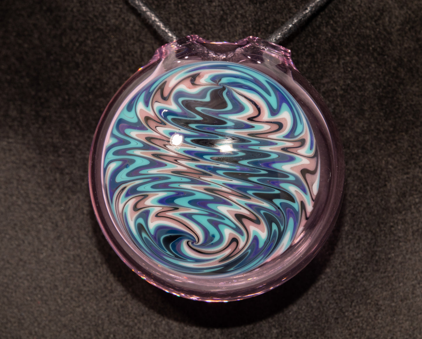 Hollow Wigwag Disk Pendant | Swirling Glass Art Jewelry | Handmade Glass Necklace | Artisan Pendant