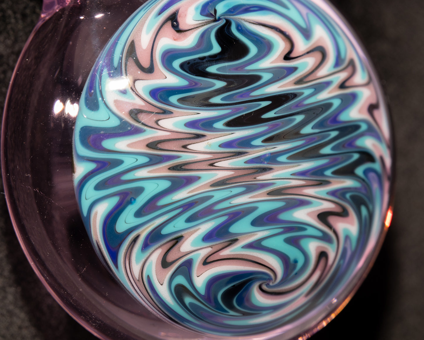 Hollow Wigwag Disk Pendant | Swirling Glass Art Jewelry | Handmade Glass Necklace | Artisan Pendant