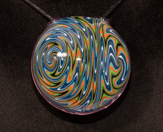 Twisted Wigwag Glass Pendant | Hollow Disk Design | Handblown Art Glass Jewelry | Unique Necklace