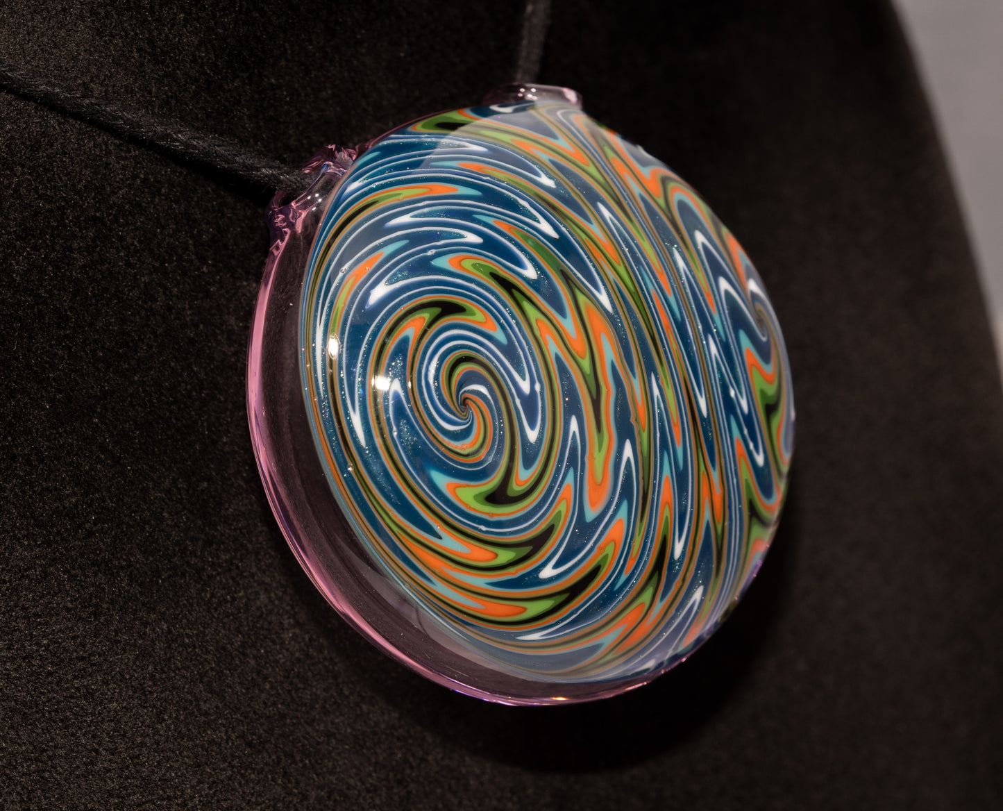 Twisted Wigwag Glass Pendant | Hollow Disk Design | Handblown Art Glass Jewelry | Unique Necklace