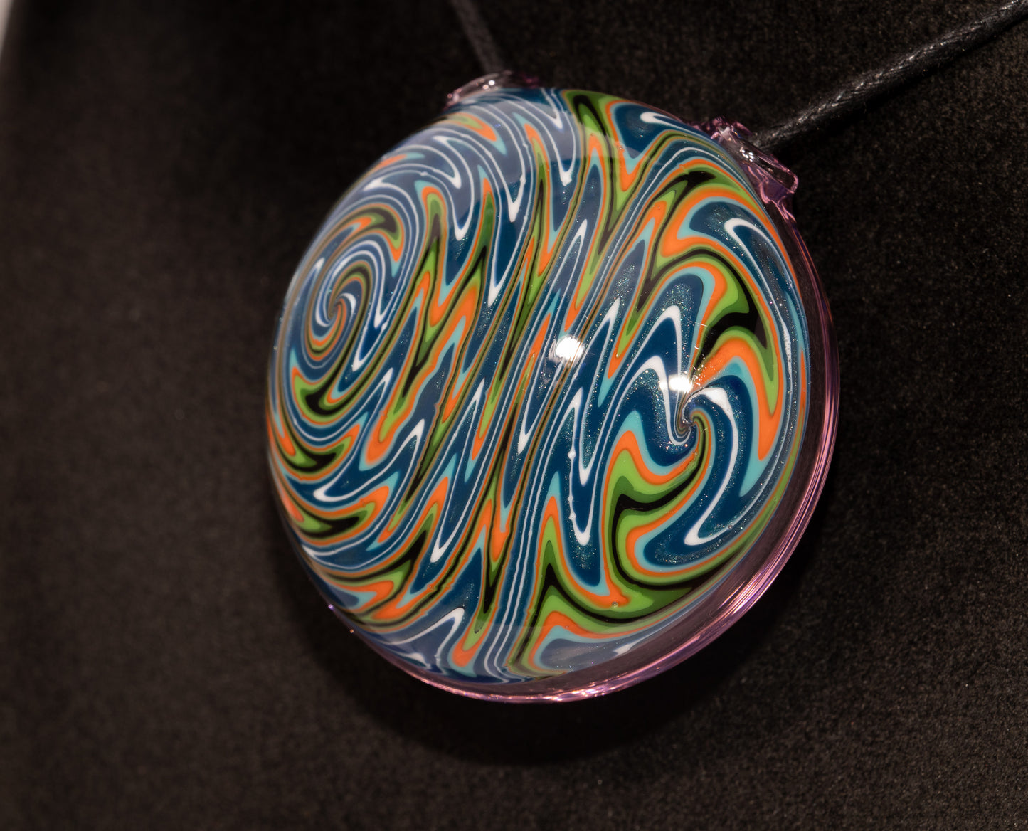 Twisted Wigwag Glass Pendant | Hollow Disk Design | Handblown Art Glass Jewelry | Unique Necklace