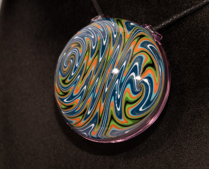 Twisted Wigwag Glass Pendant | Hollow Disk Design | Handblown Art Glass Jewelry | Unique Necklace