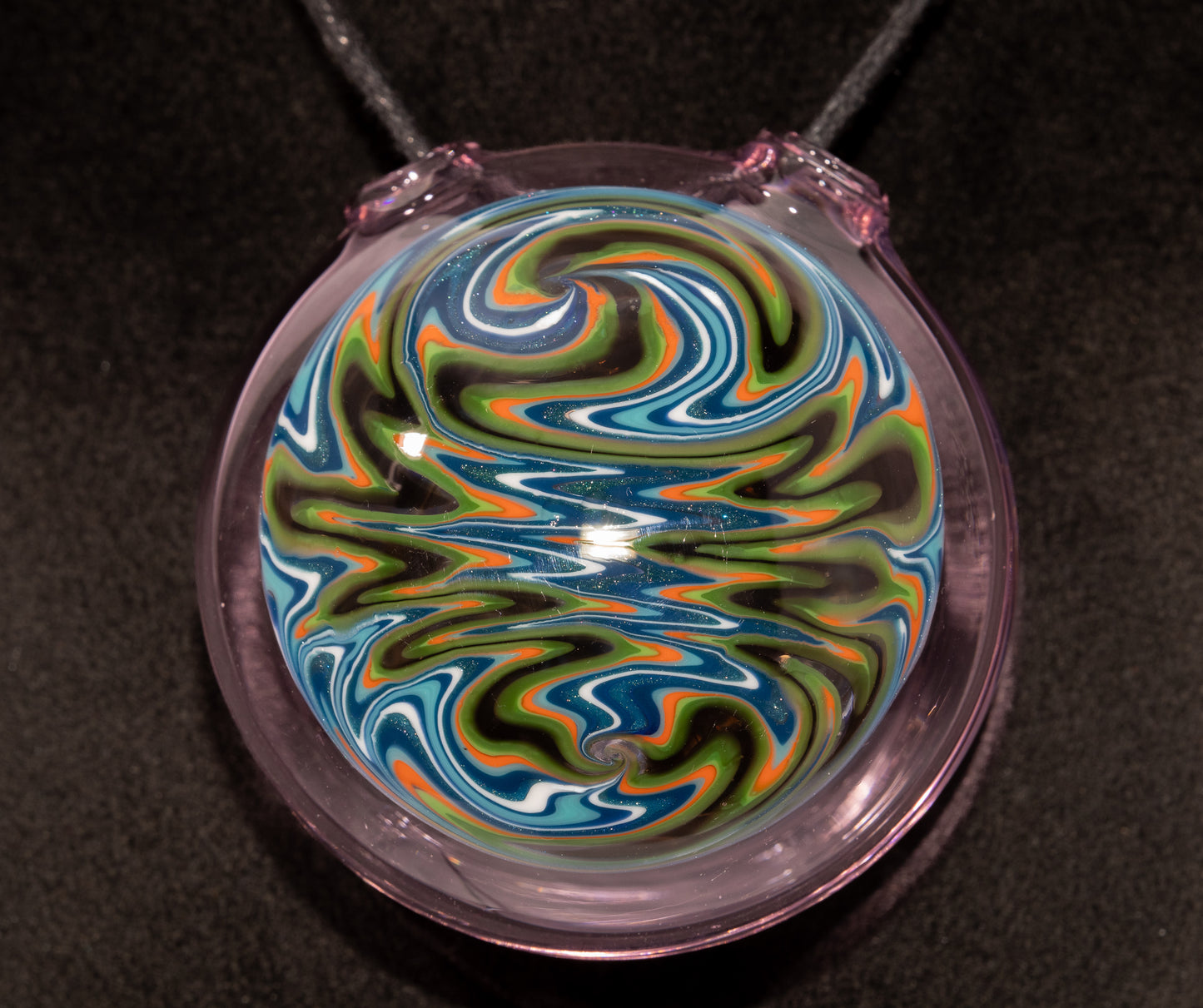 Wigwag Glass Pendant | Hollow Disk Jewelry | Hand-Twisted Art Glass Necklace | Wearable Glass Sculpture