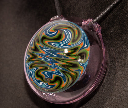 Wigwag Glass Pendant | Hollow Disk Jewelry | Hand-Twisted Art Glass Necklace | Wearable Glass Sculpture