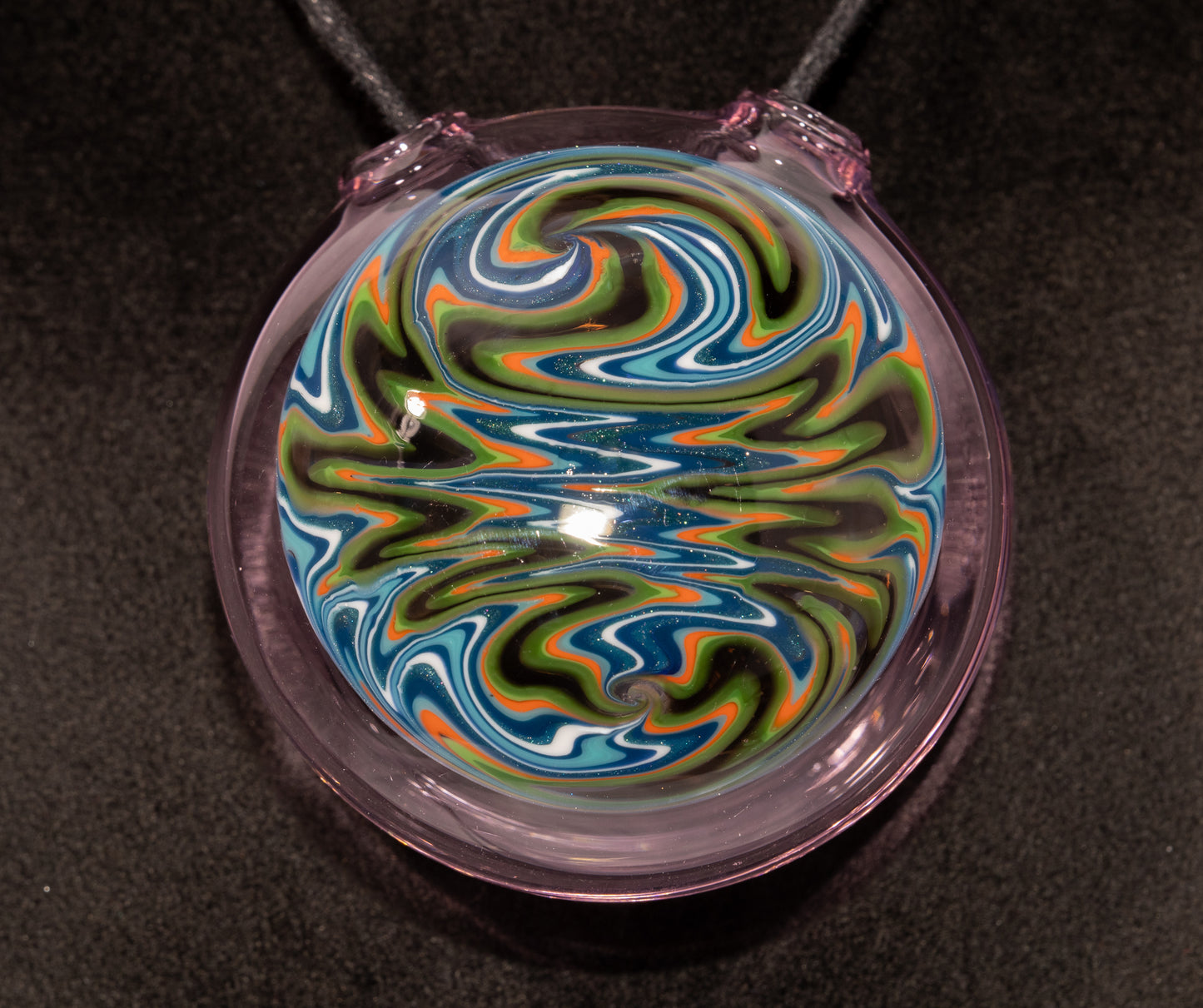 Wigwag Glass Pendant | Hollow Disk Jewelry | Hand-Twisted Art Glass Necklace | Wearable Glass Sculpture
