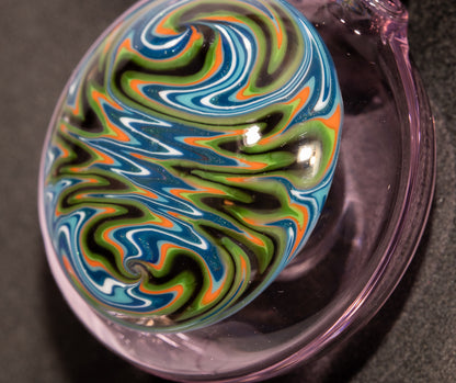 Wigwag Glass Pendant | Hollow Disk Jewelry | Hand-Twisted Art Glass Necklace | Wearable Glass Sculpture