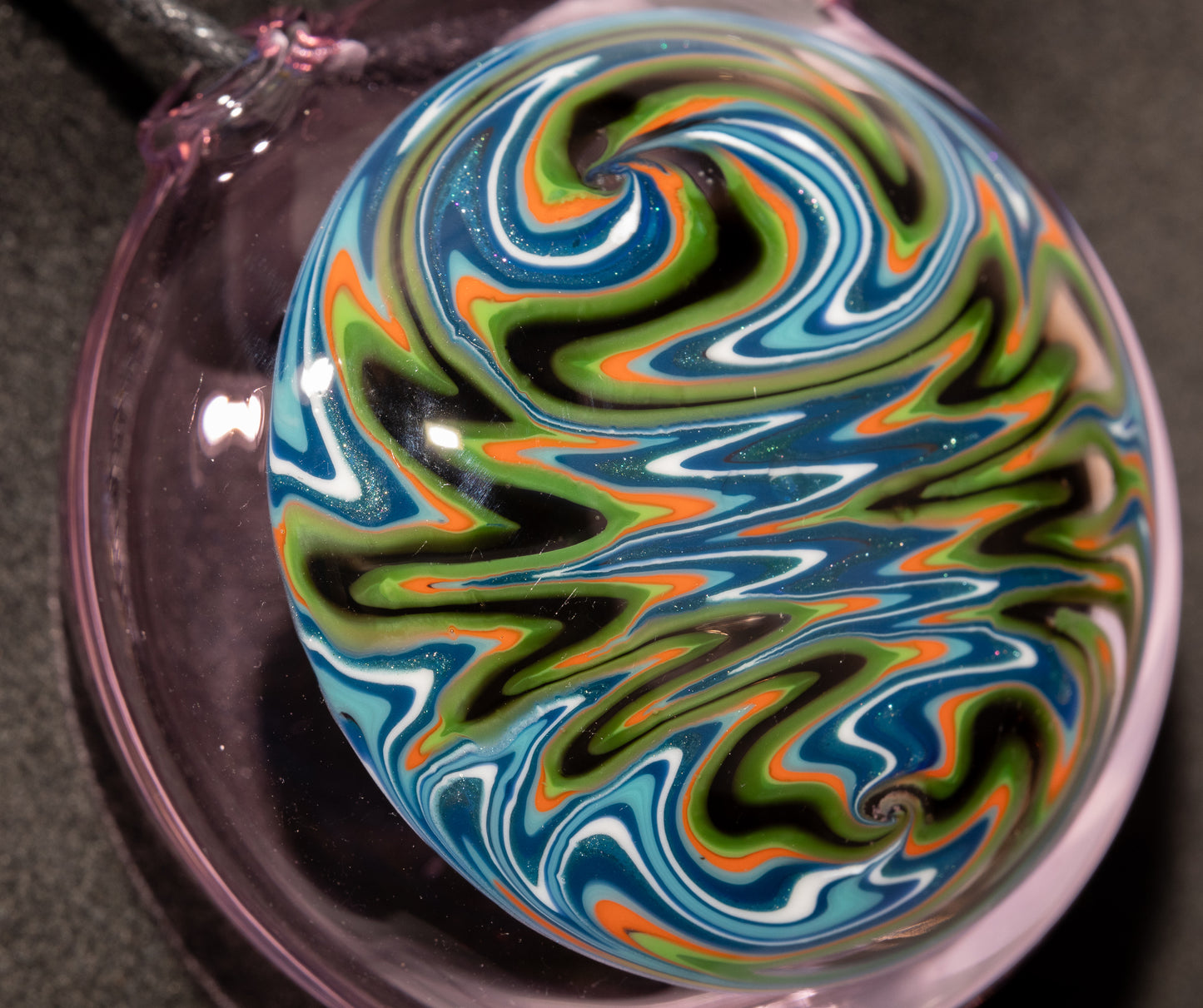 Wigwag Glass Pendant | Hollow Disk Jewelry | Hand-Twisted Art Glass Necklace | Wearable Glass Sculpture