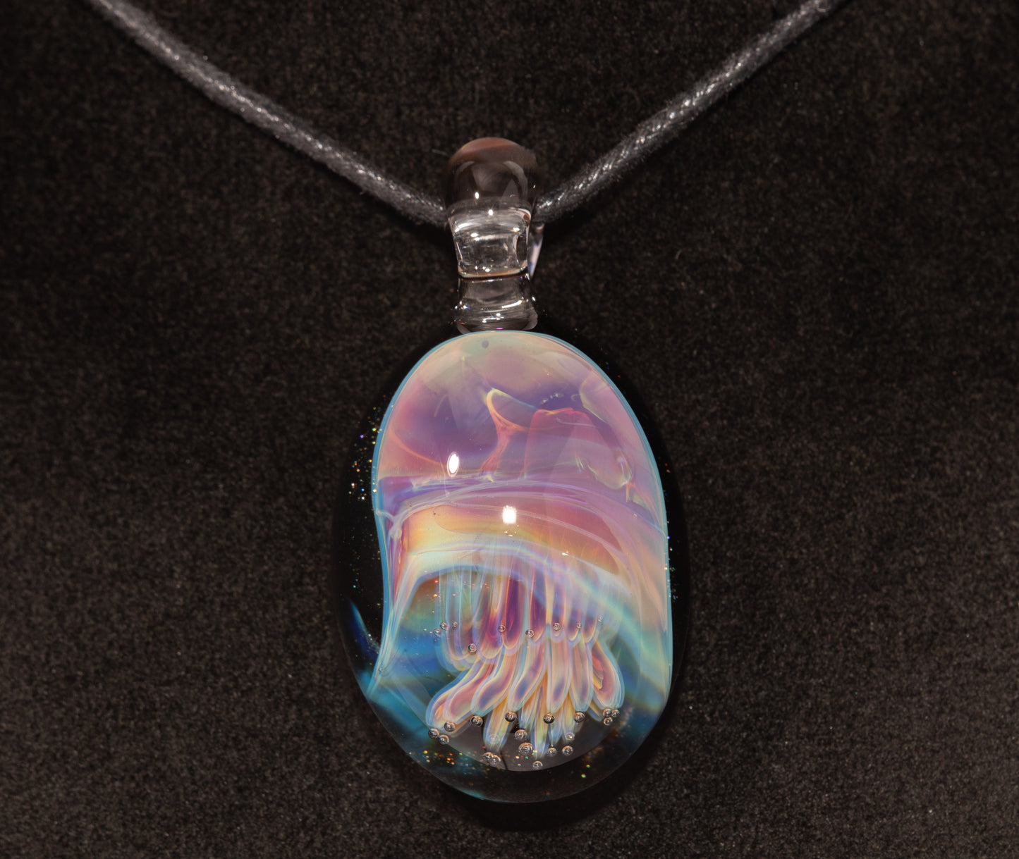 Jellyfish Glass Art Pendant | Handcrafted Ocean Jewelry | Silvered Glass Necklace | Sunlit Sea