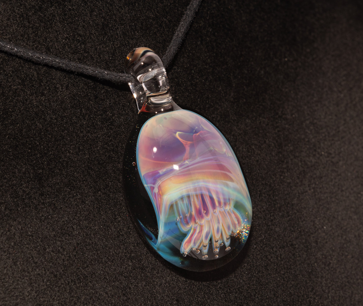 Jellyfish Glass Art Pendant | Handcrafted Ocean Jewelry | Silvered Glass Necklace | Sunlit Sea