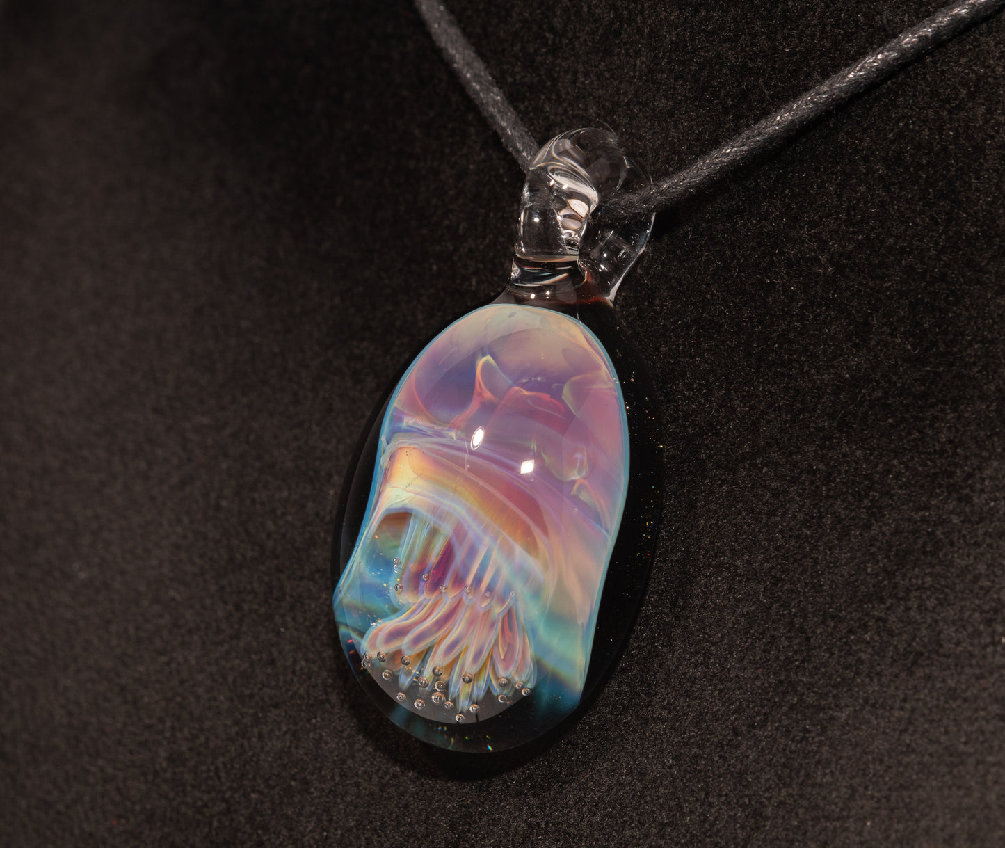 Jellyfish Glass Art Pendant | Handcrafted Ocean Jewelry | Silvered Glass Necklace | Sunlit Sea