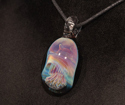 Jellyfish Glass Art Pendant | Handcrafted Ocean Jewelry | Silvered Glass Necklace | Sunlit Sea