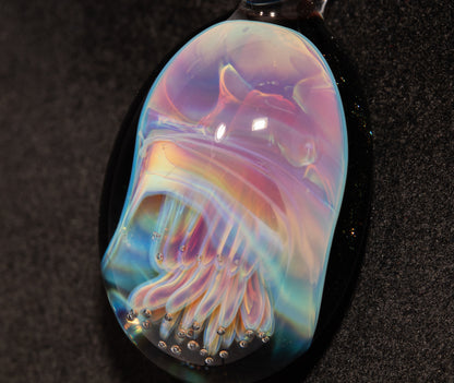 Jellyfish Glass Art Pendant | Handcrafted Ocean Jewelry | Silvered Glass Necklace | Sunlit Sea