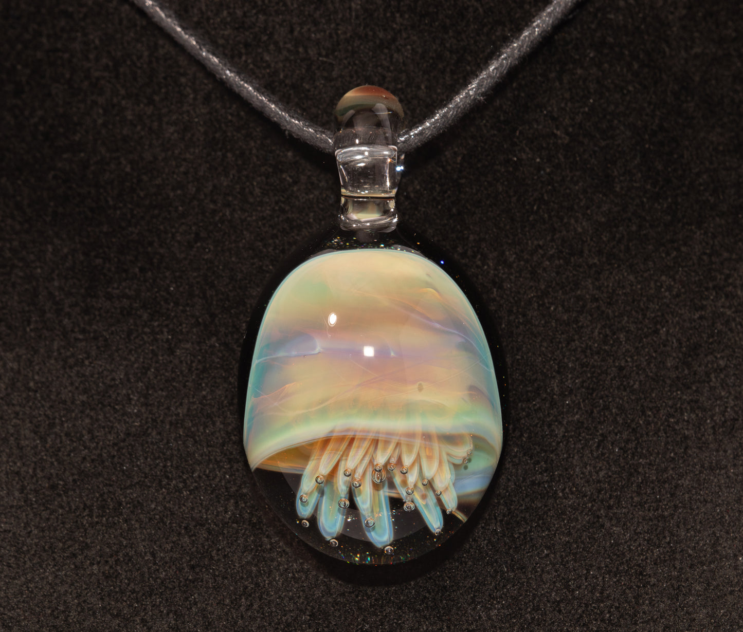 Jellyfish Pendant | Handblown Glass Jewelry | Ocean-Inspired Necklace | Silvered Glass Art | Tropical Vibes
