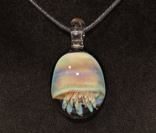 Jellyfish Pendant | Handblown Glass Jewelry | Ocean-Inspired Necklace | Silvered Glass Art | Tropical Vibes