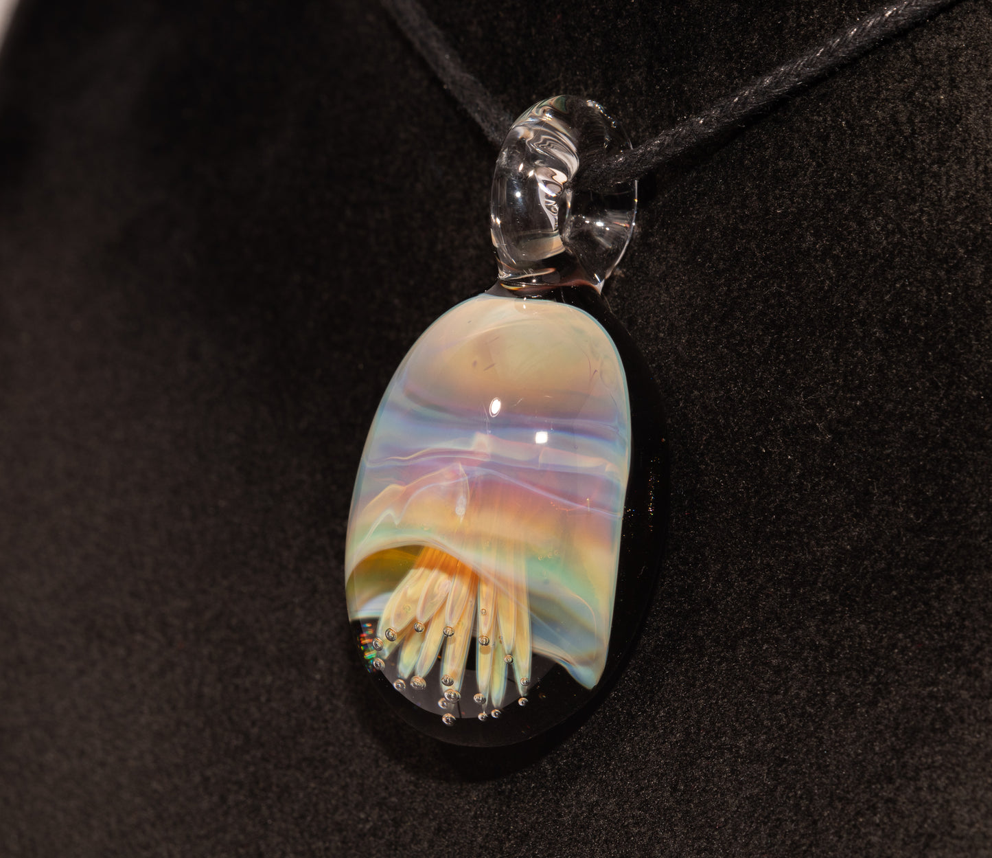 Jellyfish Pendant | Handblown Glass Jewelry | Ocean-Inspired Necklace | Silvered Glass Art | Tropical Vibes