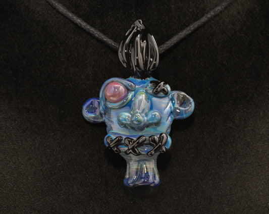 Eerie Explorer Style Shrunken Head Pendant | Glass Sculpture | Macabre Art Jewelry | Handmade Mysterious Relic Curio Cabinet Collectible