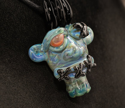 Shrunken Head Glass Pendant | Hand Sculpted Mysterious Relic | Macabre Artistic Jewelry | Perfect for Eerie Explorer Curio Cabinets