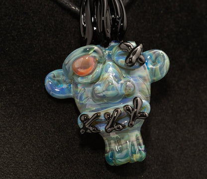 Shrunken Head Glass Pendant | Hand Sculpted Mysterious Relic | Macabre Artistic Jewelry | Perfect for Eerie Explorer Curio Cabinets