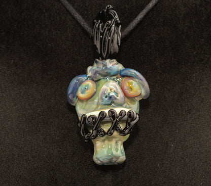 Shrunken Head Glass Pendant | Hand Sculpted Mysterious Relic | Eerie Explorer Curio Jewelry | Macabre Artistic Glass Art
