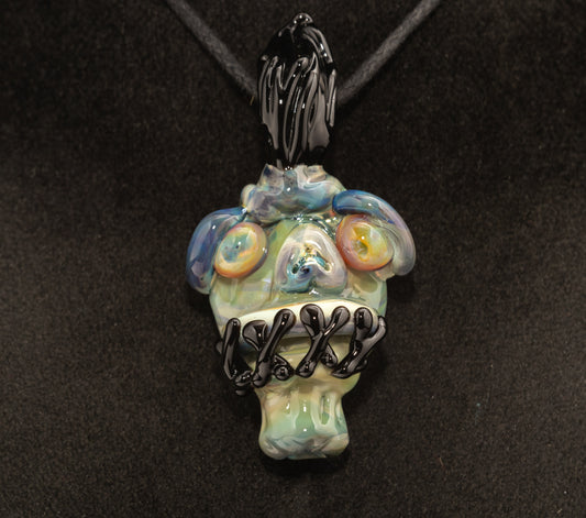 Shrunken Head Glass Pendant | Hand Sculpted Mysterious Relic | Eerie Explorer Curio Jewelry | Macabre Artistic Glass Art