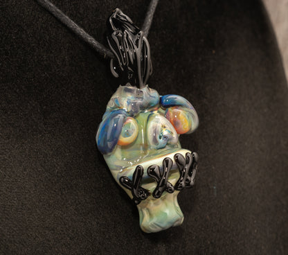 Shrunken Head Glass Pendant | Hand Sculpted Mysterious Relic | Eerie Explorer Curio Jewelry | Macabre Artistic Glass Art