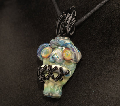 Shrunken Head Glass Pendant | Hand Sculpted Mysterious Relic | Eerie Explorer Curio Jewelry | Macabre Artistic Glass Art