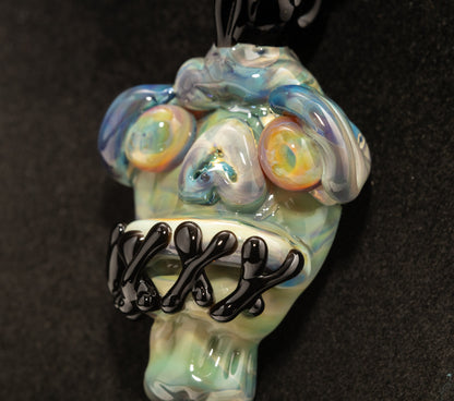Shrunken Head Glass Pendant | Hand Sculpted Mysterious Relic | Eerie Explorer Curio Jewelry | Macabre Artistic Glass Art