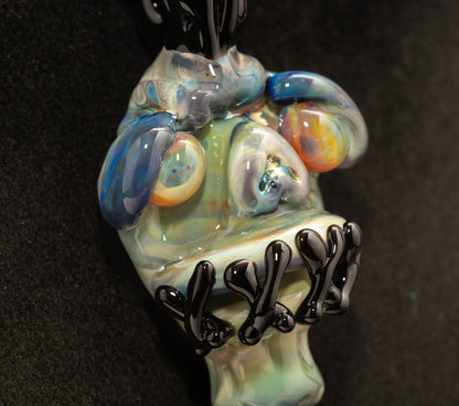 Shrunken Head Glass Pendant | Hand Sculpted Mysterious Relic | Eerie Explorer Curio Jewelry | Macabre Artistic Glass Art