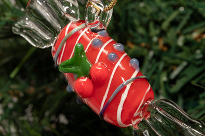 Candy Cane Red Glass Ornament – Handmade Holiday Hanging with Cherry Detail