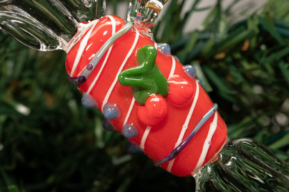 Candy Cane Red Glass Ornament – Handmade Holiday Hanging with Cherry Detail