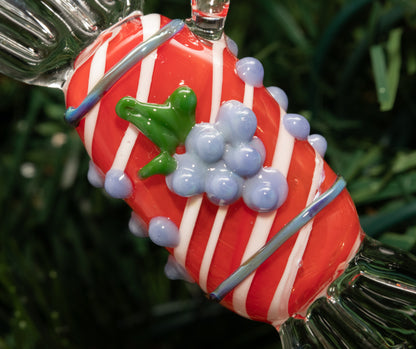 Red Glass Candy Ornament – Artisan Borosilicate Holiday Decor with Grape Accent