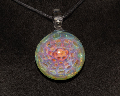 Silver Vapor Honeycomb Pendant | Borosilicate Art Jewelry | Deep Space Glass Necklace | Cosmic Glow Talisman Gift