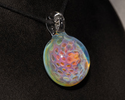Silver Vapor Honeycomb Pendant | Borosilicate Art Jewelry | Deep Space Glass Necklace | Cosmic Glow Talisman Gift