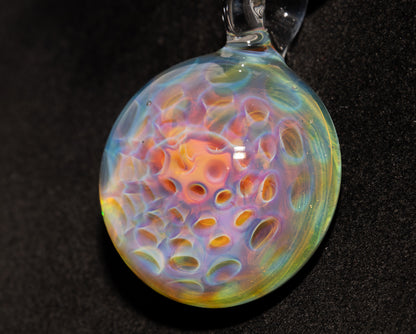 Silver Vapor Honeycomb Pendant | Borosilicate Art Jewelry | Deep Space Glass Necklace | Cosmic Glow Talisman Gift